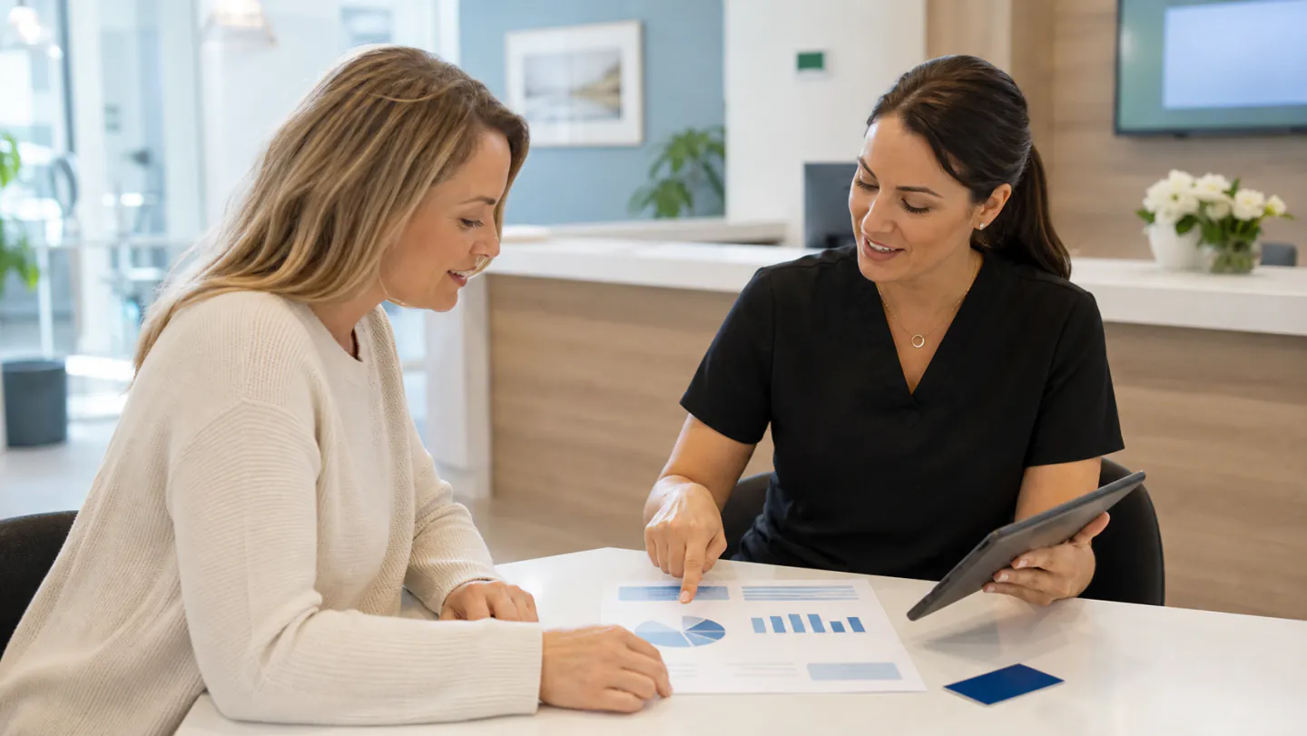 A Winnipeg dental coordinator helping a patient understand an insurance estimate