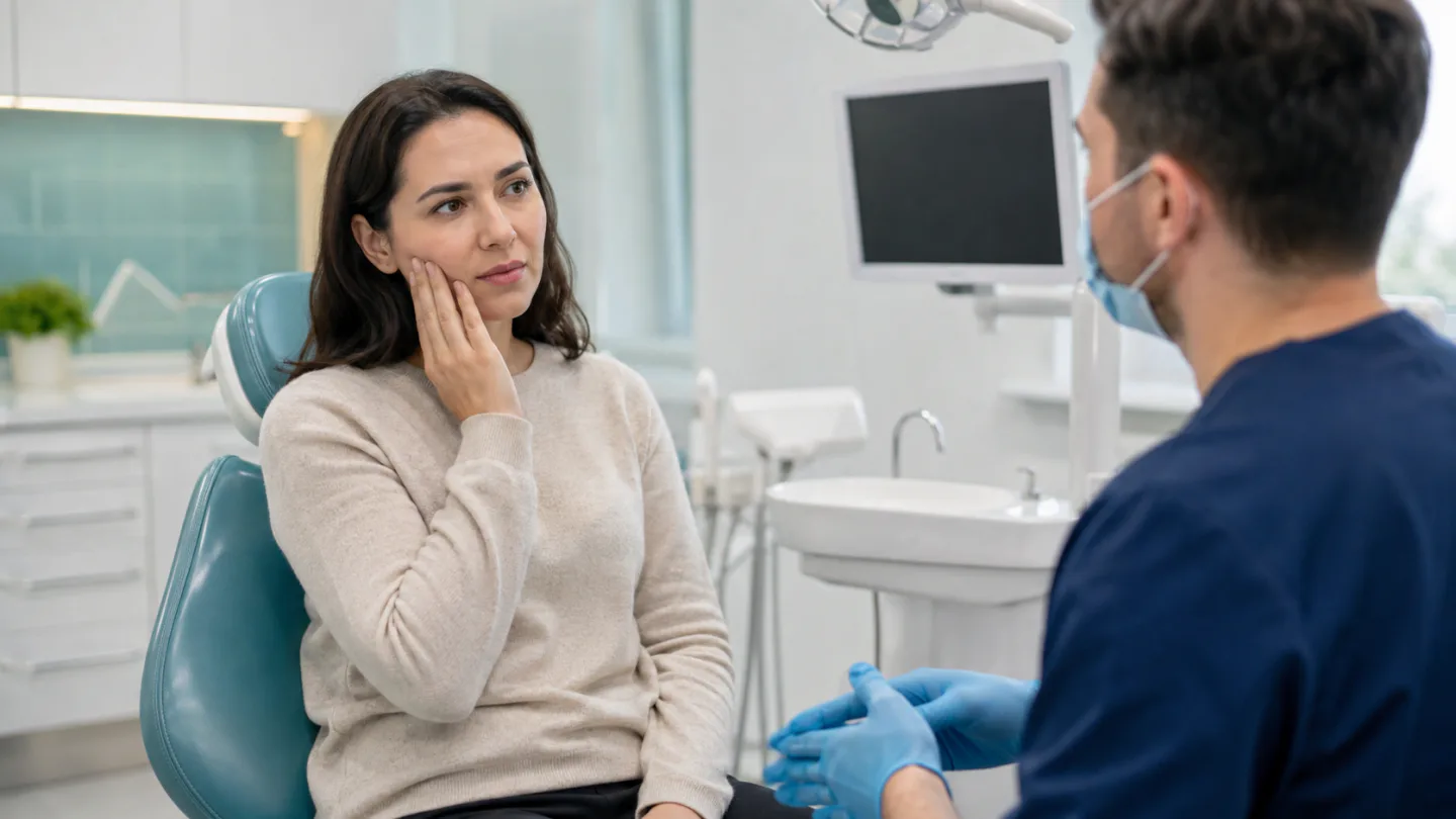 A Winnipeg dentist examining a patient with swelling from a painful tooth
