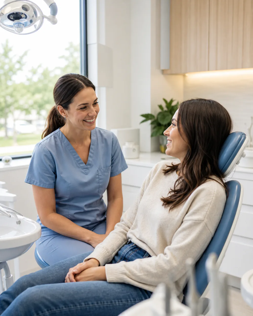 Patient smiling during a thoughtful dental consultation