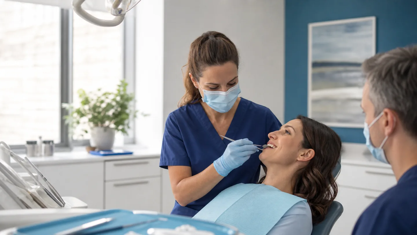A dental hygienist completing a gentle periodontal assessment